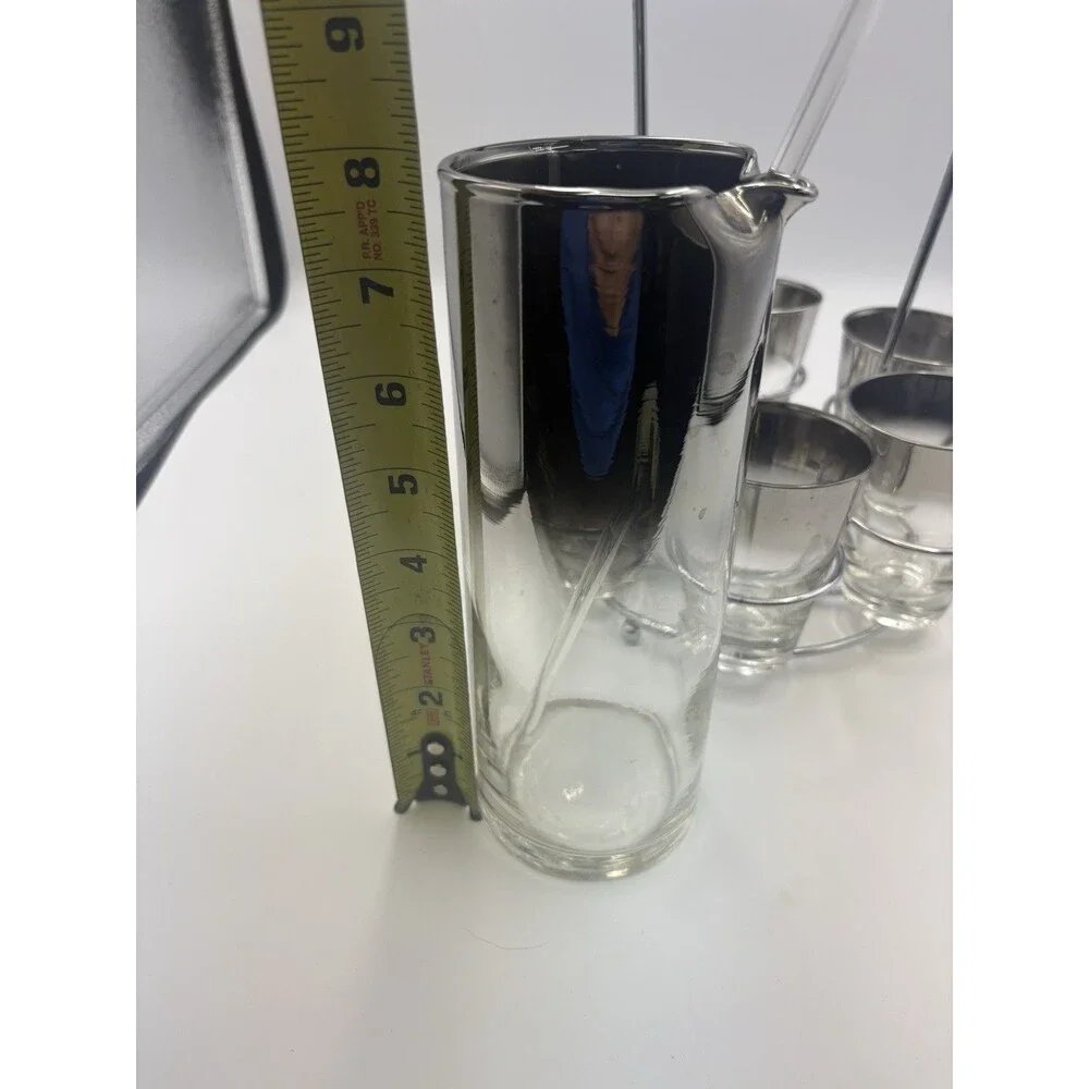 Vintage Silver Fade Pitcher With Cocktail Glasses and Holder